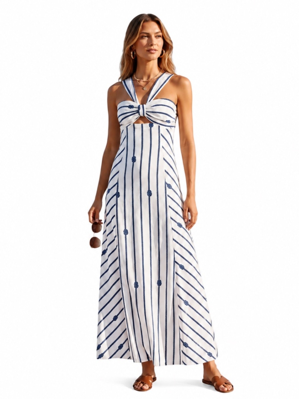 NWT Antonio Melani Nicki Linen Blend Rope Print Maxi Dress Size 8